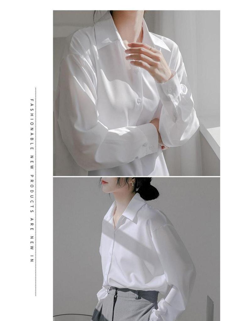 Elegant Loose White Shirt for Women - Spring & Autumn, High-End French Design with a Professional, Slightly Mature Hong Kong Style.
