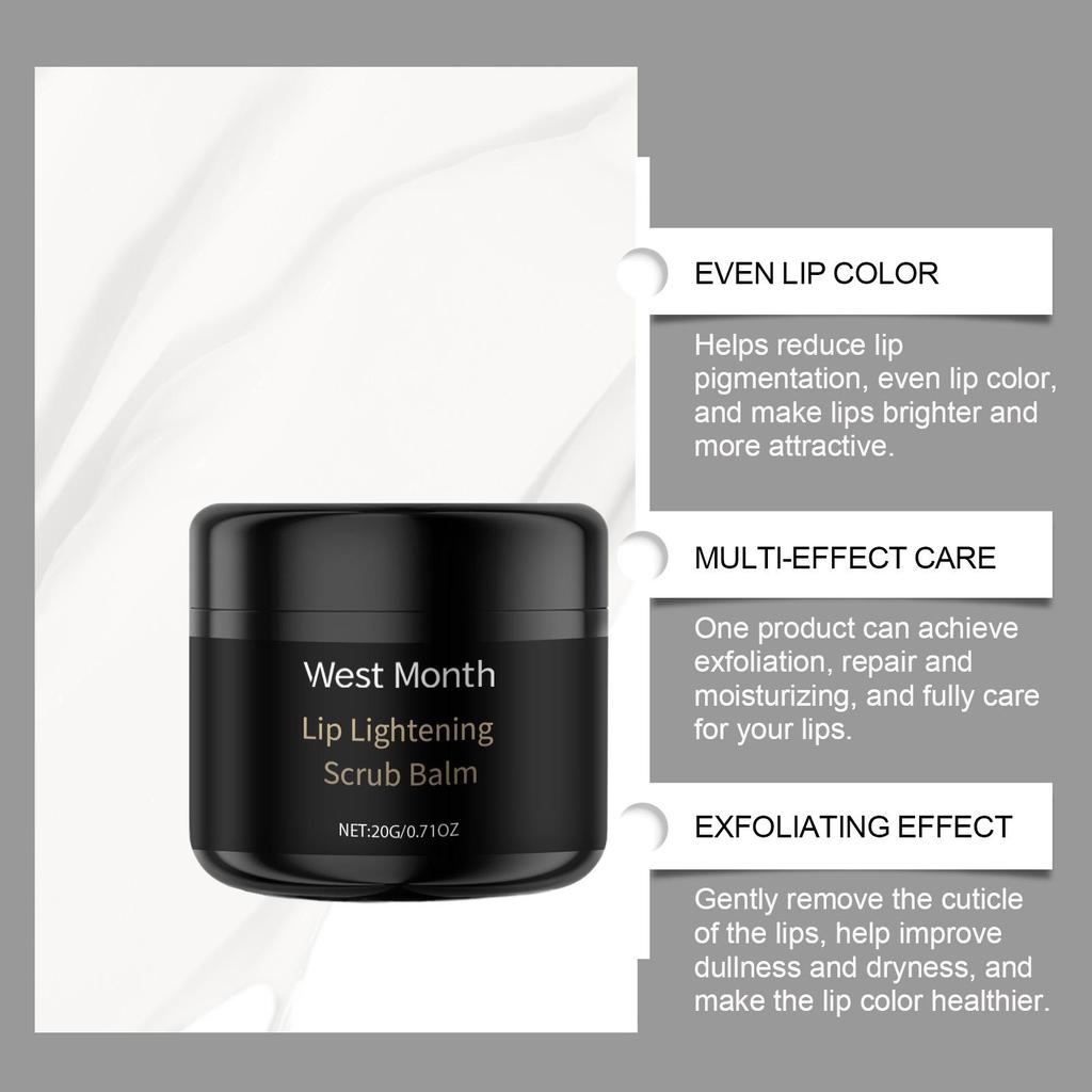 West&Month Lip Scrub 20g Hyaluronic Acid + Vitamin C Exfoliates and softens lips Repairs dryness and cracking