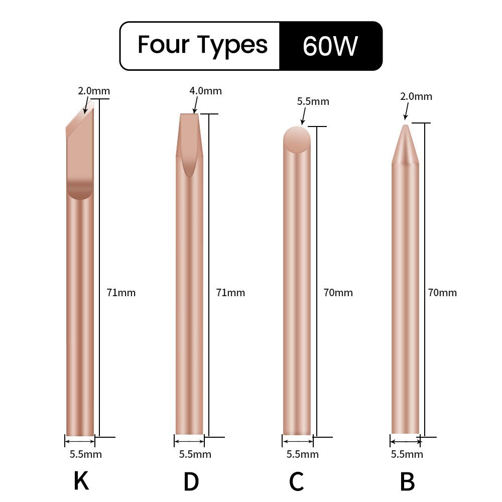 4pcs External Heat Soldering Iron Tip B C D K Pure Copper Solder Head 30w 40w 60w Replacement Tip Welding Repair Tools