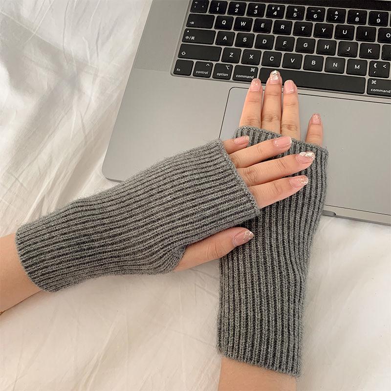 Damen Herbst/Winter Strick Halbfingerhandschuhe - Warm, Fingerlos, Touchscreen, Handgelenkstütze