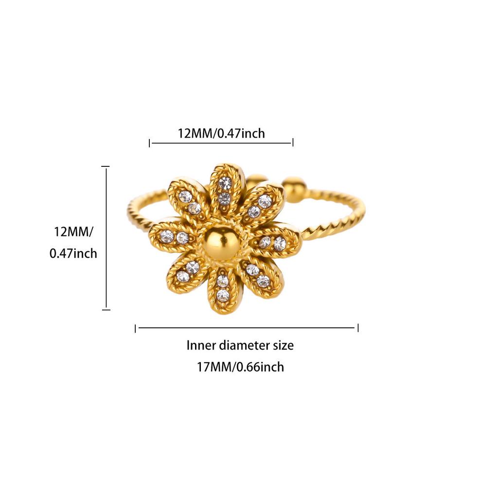 Bague vent or véritable acier inoxydable zircon style pastoral fleur nœud bague ouverte bijou femme