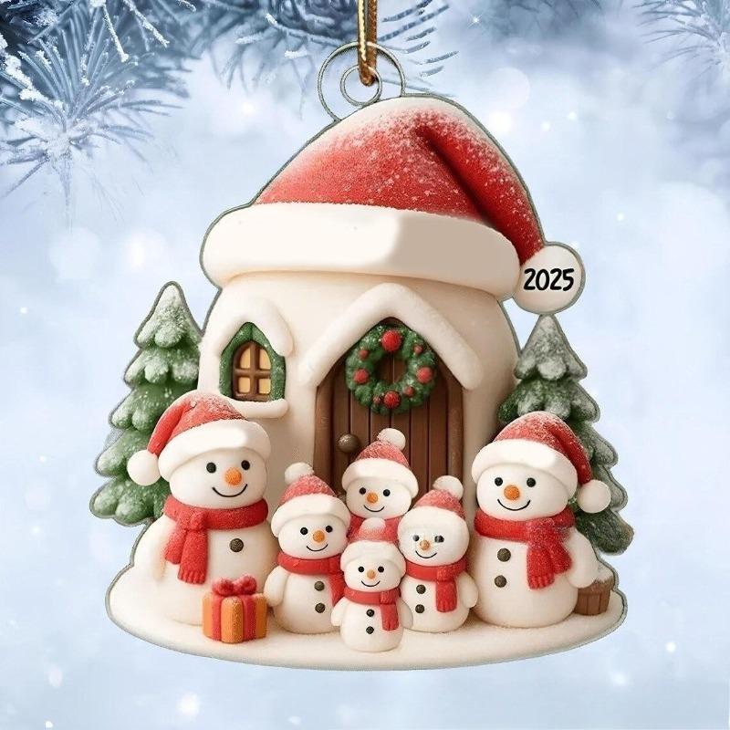 2D Flat Acrylic Cute Cartoon Snowman Ornaments Christmas Tree Toppers Pendant New Year Party Hanging Decor Gift 2D Flat Acrylic