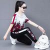 Casual Sports Suit for Women, Summer, Fashionable, Hooded, Slim, Short-sleeved, Loose Running Two-piece Set