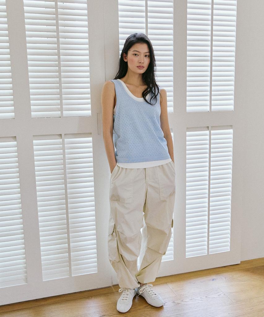 Peulob Scallop Knit Top Light Blue