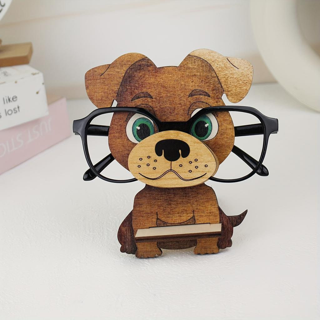 1PC Funny Wooden Yellow Puppy Glasses Frame, Creative and Cute Glasses Display Stand