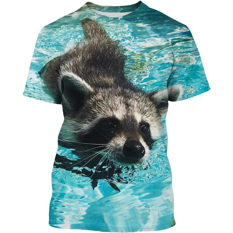 Funny Cute Raccoon Print Men's T-Shirt 3D Animal Print Fashion Harajuku Short Sleeve Summer Sports Y2K Top