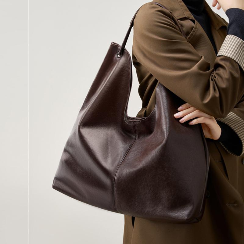 Burminsa Cowhide Genuine Leather Large Hobo Shoulder Bags For Women 2026 Luxury Designer Shopping Tote Big Work Ladies Handbags