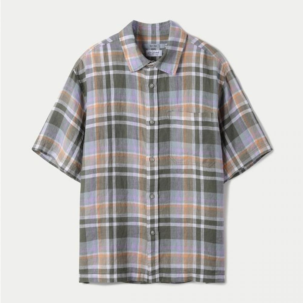 Series Linen Check Short Sleeve Shirt Green Khx Khaki/95