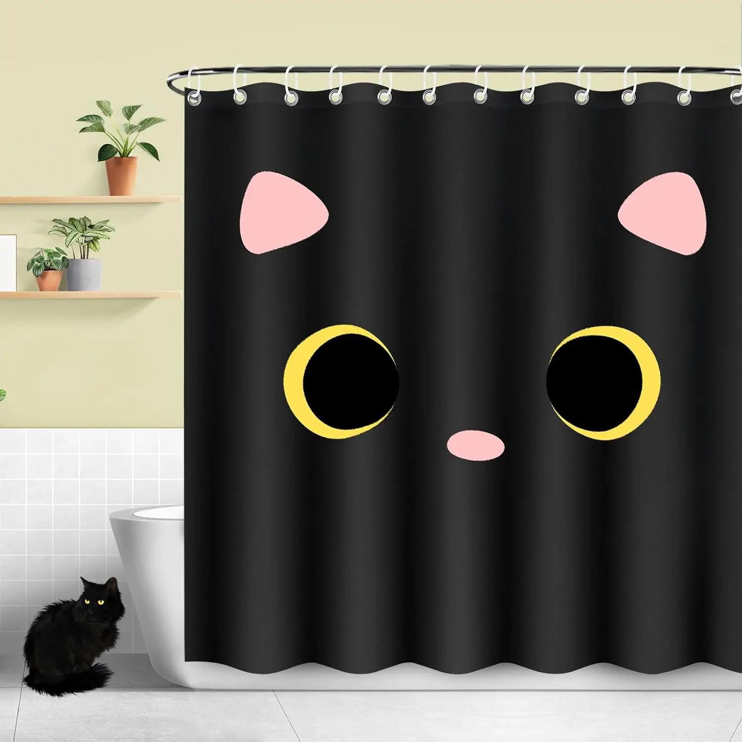 

New Cat Pattern Waterproof Shower Curtain Bathroom Pendant, Creative And Cute Cartoon Design, Suitable For Home Decoration W60H190(CM)-1 Pcs