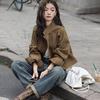 Women's Korean Retro Stand Collar Workwear Jacket – Autumn Motorcycle Style, Loose Fit, Casual Short Coat.