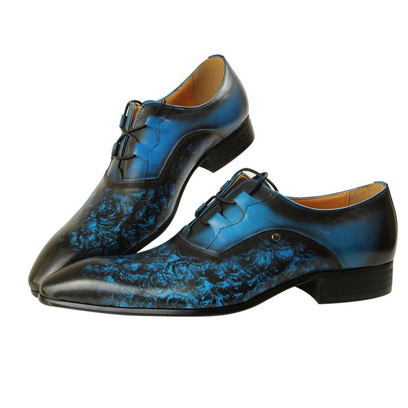 Fashion Handmade Men's Shoes Genuine Leather Footwear For Wedding Business Dress Designer Pointed Toe High Grade Blue Black Men's Shoes