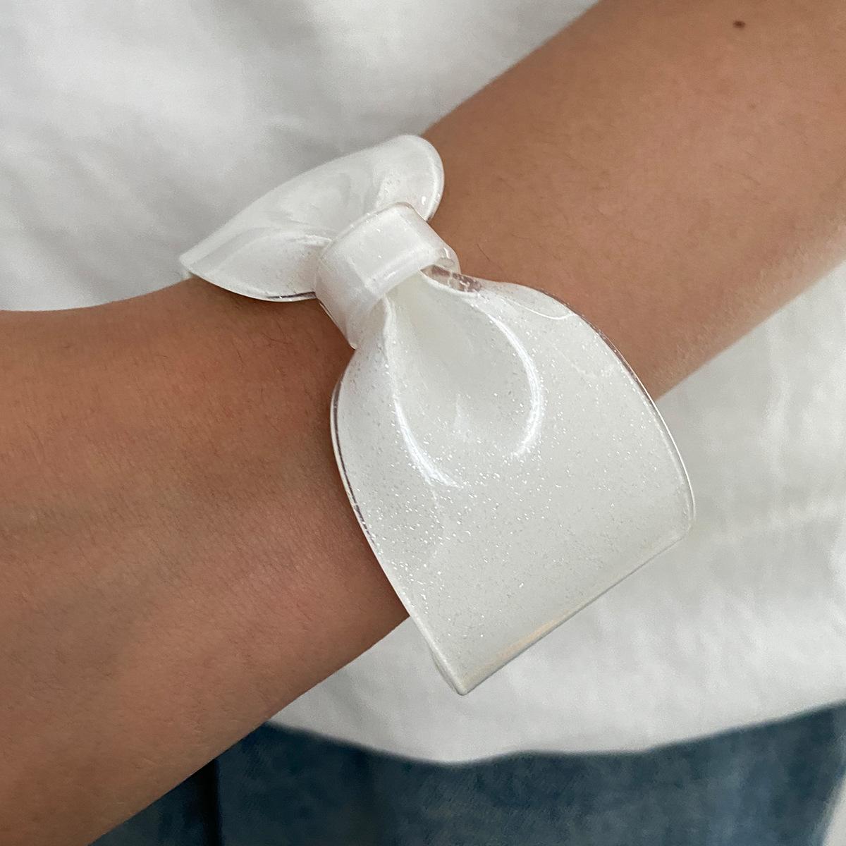 

Elegant Acrylic Glitter White Bowknot Wide Opening Bangles for Women Resin Geometric Stackable Cuff Charm Bracelets Jewelry Gift