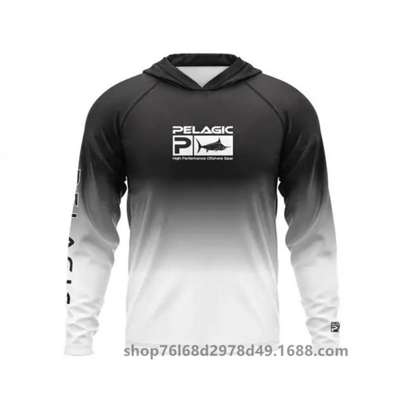 Mens UPF 50 Quick-Dry Fishing Shirt With Hood Long Sleeve Sun Protection Top Outdoor Angling Wear