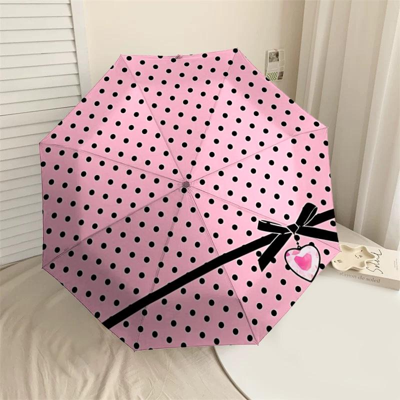 

1PC polka dot bow Umbrella-8-Rib Reinforced, Automatic Open, Lightweight & Durable, Cute Fashion Accessory for Outdoor-T128