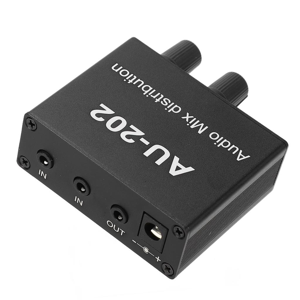 Stereo Mixer Audio Distributor 2 Input 2 Output 3.5mm Jack Plug and Play Aluminum Alloy Audio Mix Amplifier