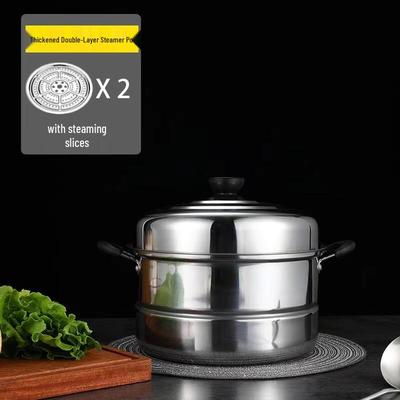 ZISIZ 26cm 3-Layer Extra Thick Stainless Steel Steamer Pot
