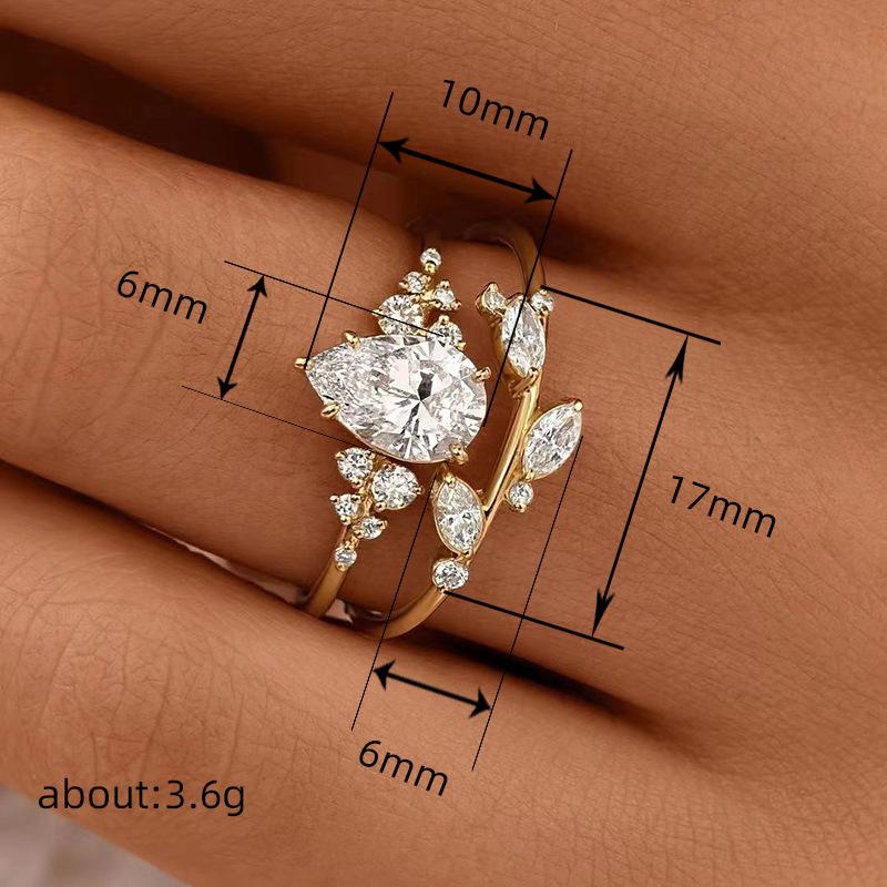 Japanese light luxury two pairs of rings, open branches and buds, fashionable zircon personalized rings, niche design jewelry women