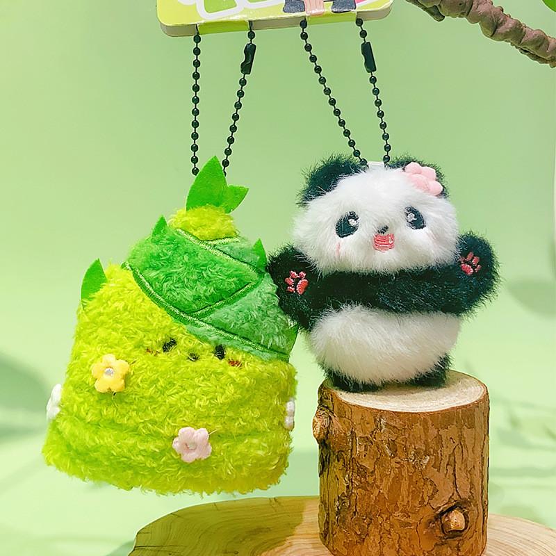 Bamboo Shoot Handheld Flower Panda Cute Plush Keychain Pendant Boys Girls Gift