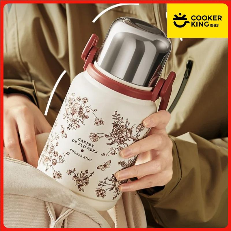 COOKER KING Thermos Large Thermos Coffee Cup Straw Cup Insulated Bottle Stainless Steel Thermos Hot Thermos Sports Insulated Cup