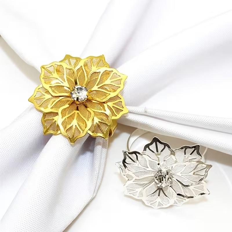 1-24PCS Gold Mesh Flower Napkin Ring Metal Elegant Table Decor for Wedding Party Banquet Dining Table Accessories