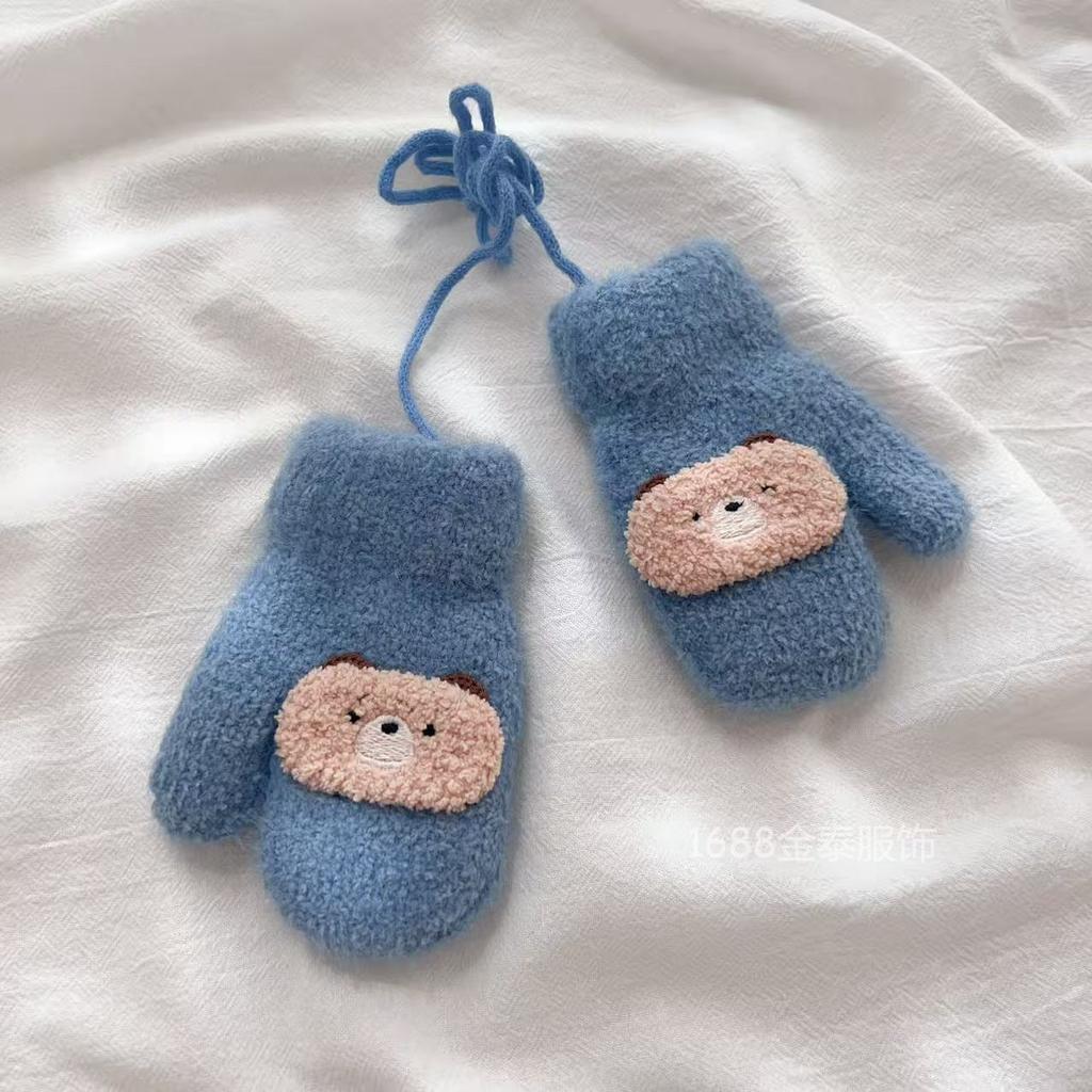 2-6 years old, Korean blogger, children's baby gloves, winter velvet warm bunny bear children's neck bag finger batch