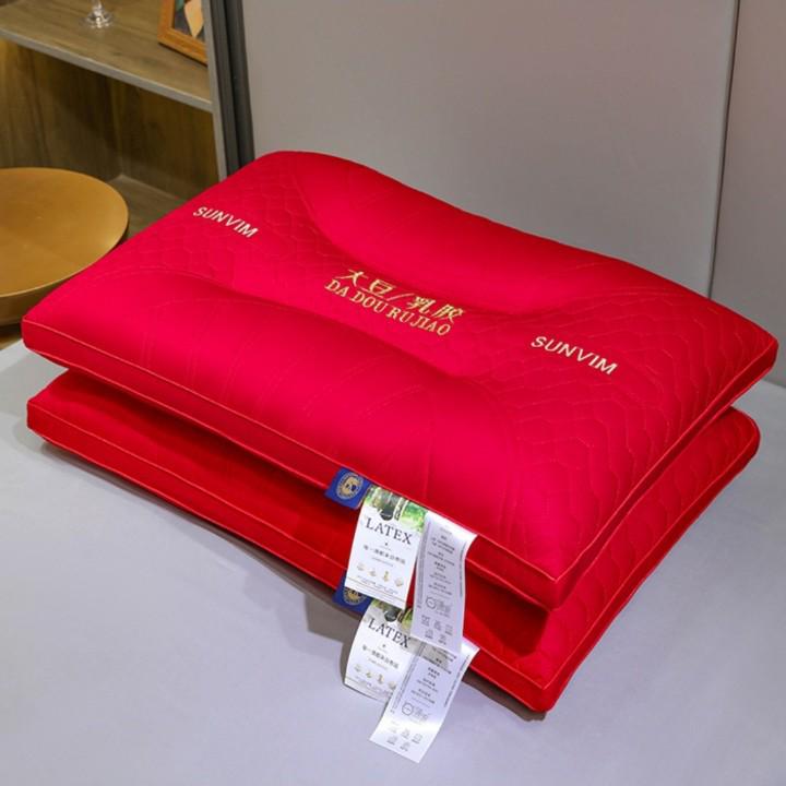 Embroidered Red Wedding Pillow - All-Cotton Feather Velvet for Newlywed Celebration
