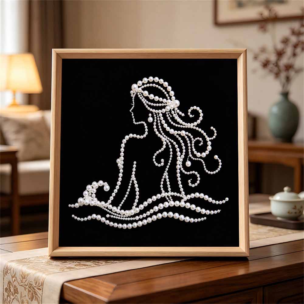 Elegant Mermaid Pearl Art Kit with Frame Sparkling Bead Canvas Cozy Home Decor Creative DIY Craft Gift for Relaxation and Wall Art