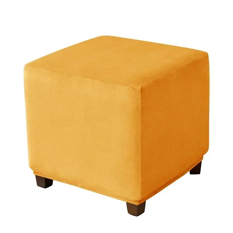 1PC Thick Velvet Square Ottoman Covers Stretch Footstool Cover Bench Stool Cover Washable Furniture Protector Stool Covers S/M/L