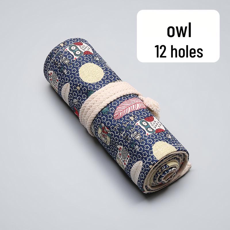 Large Capacity Handmade Canvas Pencil Roll Case for Boys & Girls - Art Print Design
