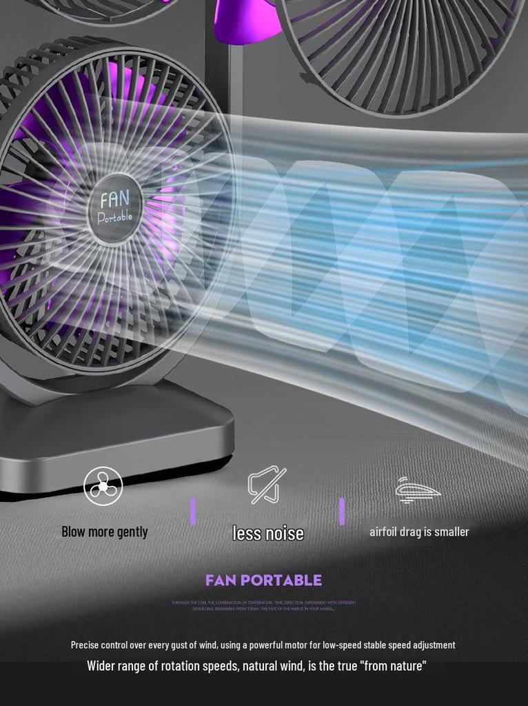 USB Rechargeable Dual-Head Silent Desktop Fan for Home and Office