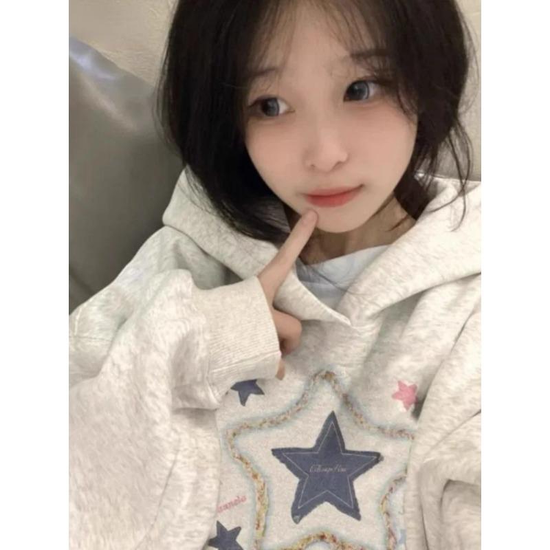 2024 Japansk Kawaii Vintage Hettegensere Y2k Estetisk Stjernetrykk Hettegenser Harajuku Gensere Grunge Streetwear Hettegenser Moletom