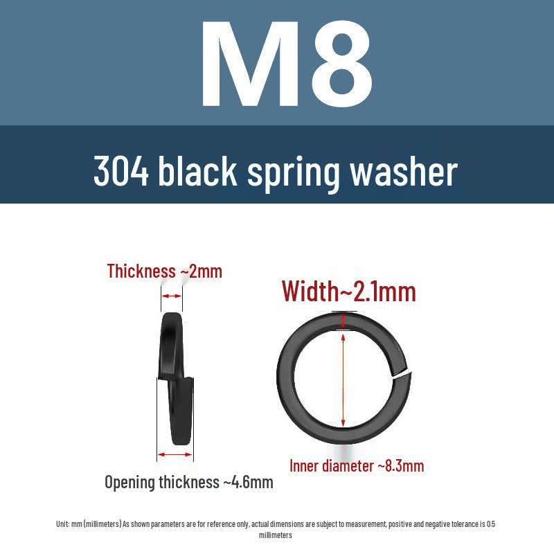 Yigu 304 Stainless Steel Black Spring Washer - Thickened Split Design for Shock Absorption