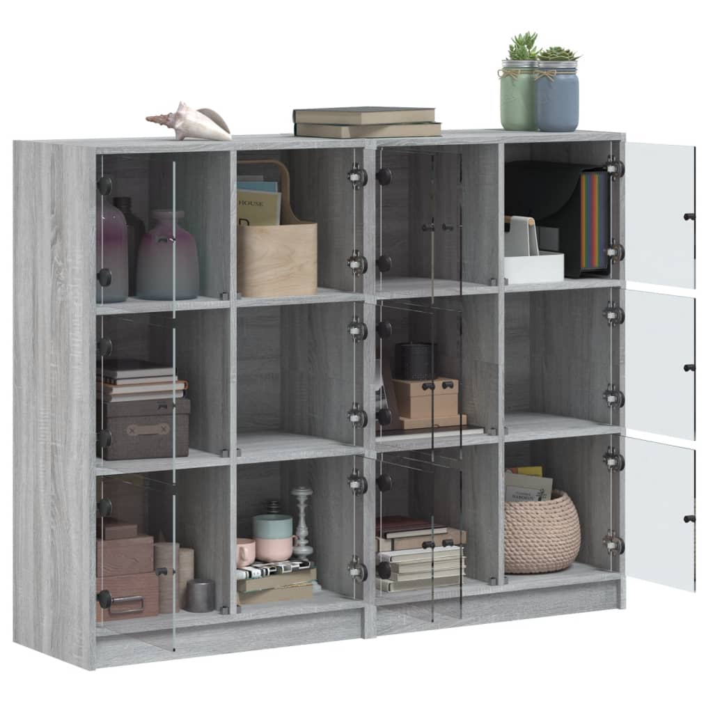 Bookshelf with Doors Grey Sonoma 136 X 37 X 109 Cm Engineered Wood