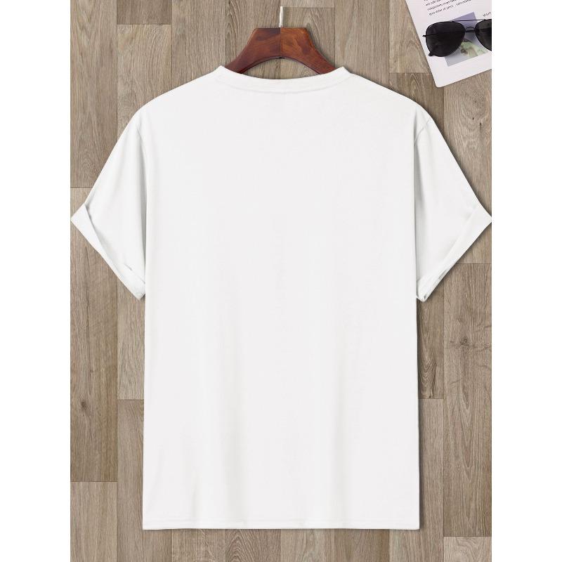 European size Men'S Casual Crew Neck T-Shirt with Cross & Letter Print - Streetwear, Short Sleeve, Regular Fit, Summer Streetwear