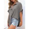 Western Style New Fashion Casual Loose Short sleeve Lapel Shirts Top Solid Color Shirt Top