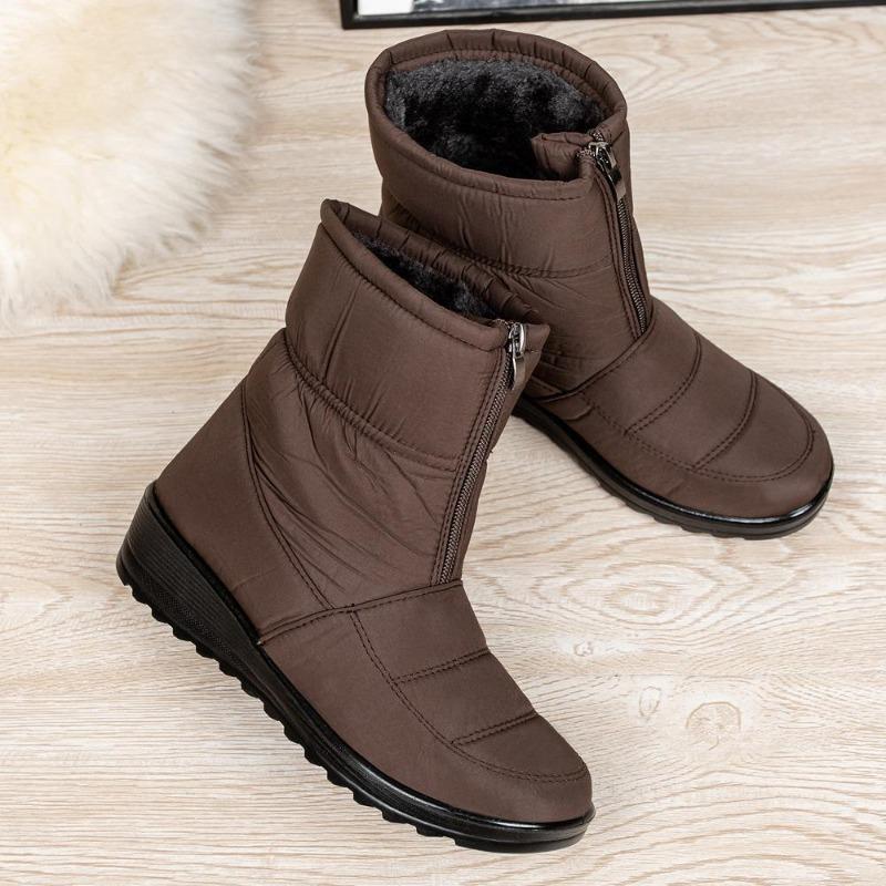 Women Winter Plus Size Thick Snow Boots Waterproof Anti Slip Warm Zipper Flat Ankle Booties for Women Comfortable Ladies Casual Short Boots