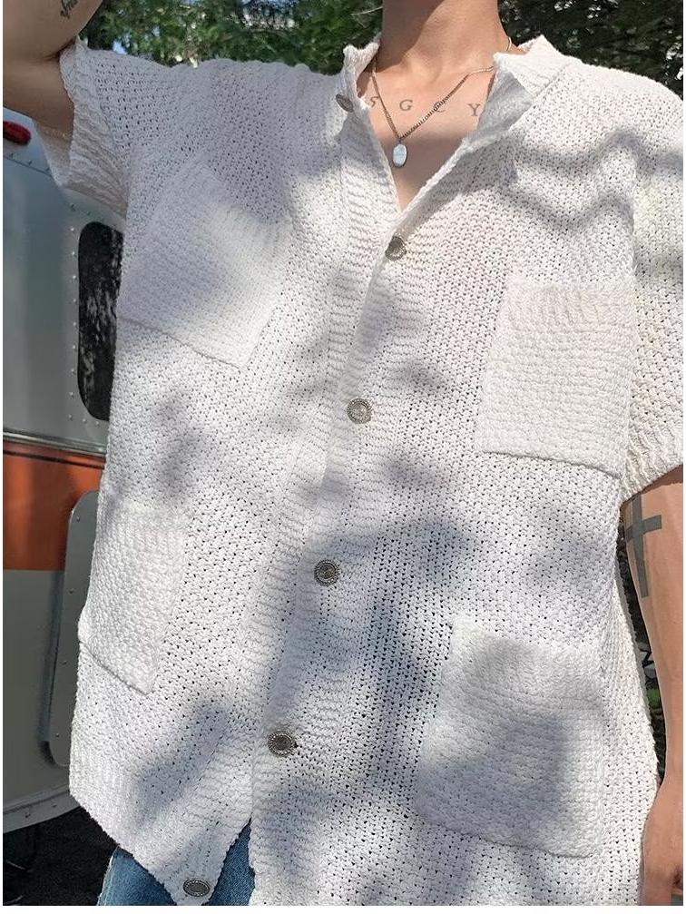 2023 Retro Men's Summer Hong Kong Style Loose Shirt - Fun Niche Design Student Outerwear