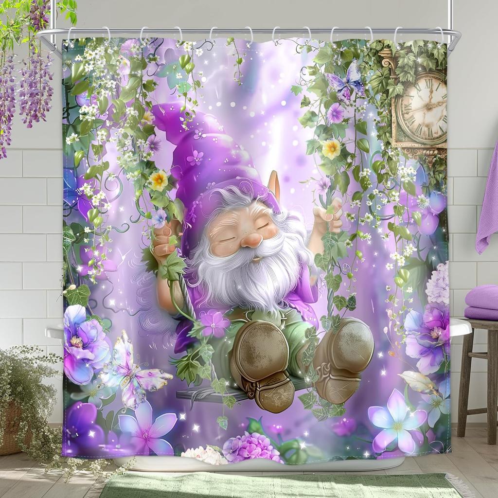 Funny Rubber Duck Shower Curtain Cute Yellow Pink Kids Animal in Bathtub Lovely Green Plants Botanical Brush for Teens Boys