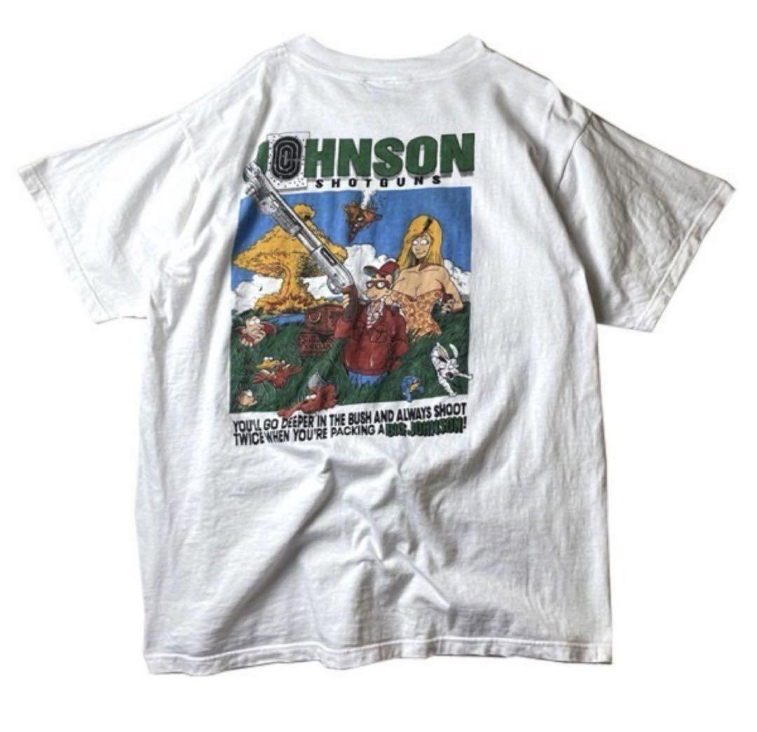 

[Б/У] Футболка с персонажем JOHNSON SHOTGUNS, сделано в США, 90-е, белая