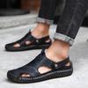 Men's Plus Size Closed Toe Leather Sandals - Trendy British Casual Beach Shoes