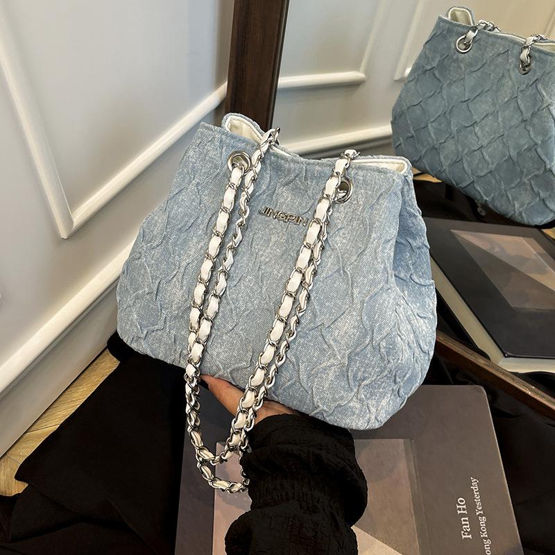 Denim bag new fashion simple diamond messenger bag niche summer casual fashionable shoulder bag