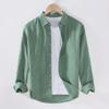 Men's Loose-Fit Long-Sleeve White Linen Shirt – Spring/Fall Japanese Casual Fashion