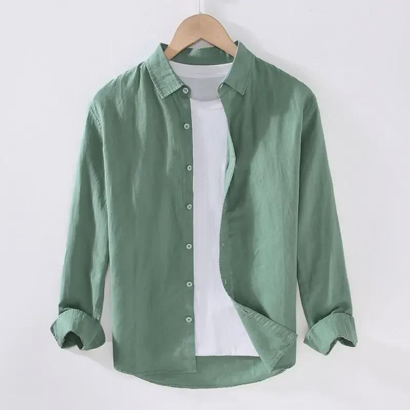 Men's Loose-Fit Long-Sleeve White Linen Shirt – Spring/Fall Japanese Casual Fashion