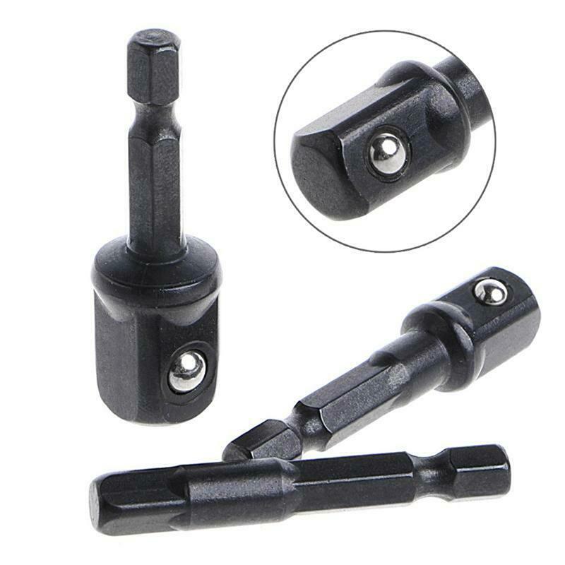 For Screwdriver Handle Tool 3Pcs 65-73mm Impact Socket Adapter 1/4 3/8 1/2 Inch Nut Driver Sockets Hex Shank Extension