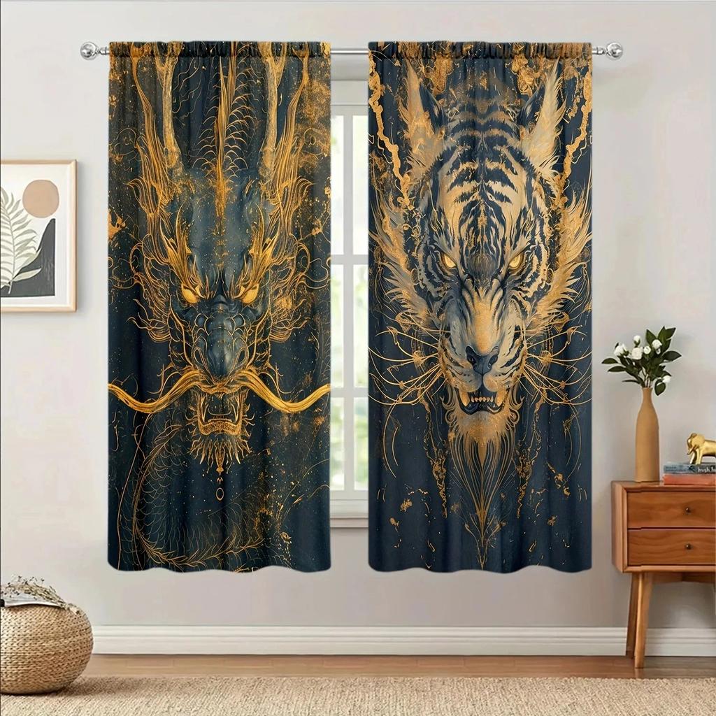 Drache Tiger Kampf Bedruckter Vorhang Heimdekoration Fensterbehandlung Schlafzimmer Küche Wohnzimmer Vorhänge Aus Polyester Sitzen