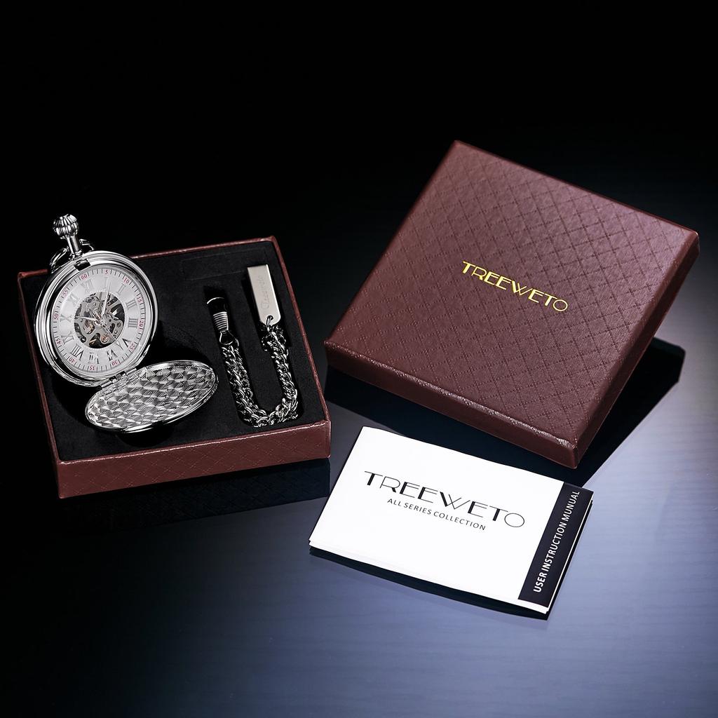 TREEWETO Mechanisch Zakhorloge Klassiek Antiek Skelet Romeinse Cijfers Zilver met Ketting