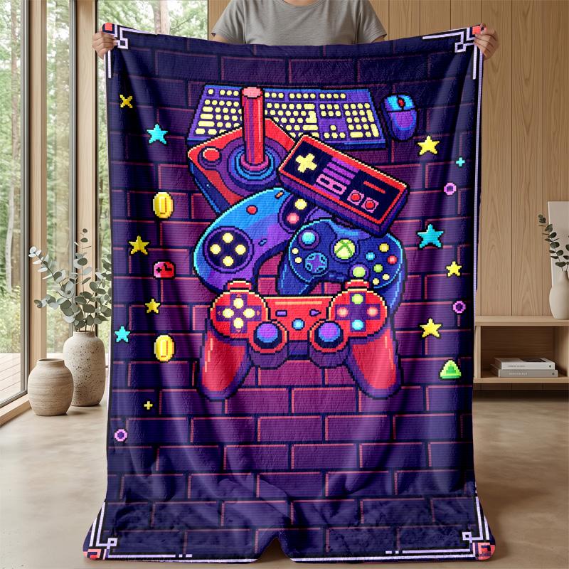 Retro Gaming Controller Theme Blanket Lightweight Warm Flannel Blanket Decorative Throw Blanket for Home Decoration