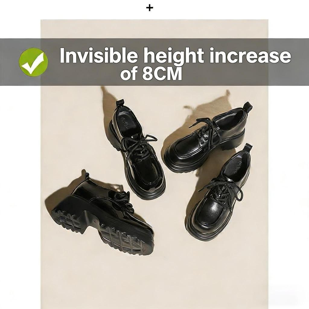 Women Inner Height Increasing Leather Shoes 8CM Hidden Heel Platform Lace Up Loafers Spring New Arrival