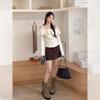 Sweet Lotus Leaf Collar One-word Shoulder Long-sleeved T-shirt Women's Autumn Bottoming Shirt Slim-fitting and Thin Chic Top