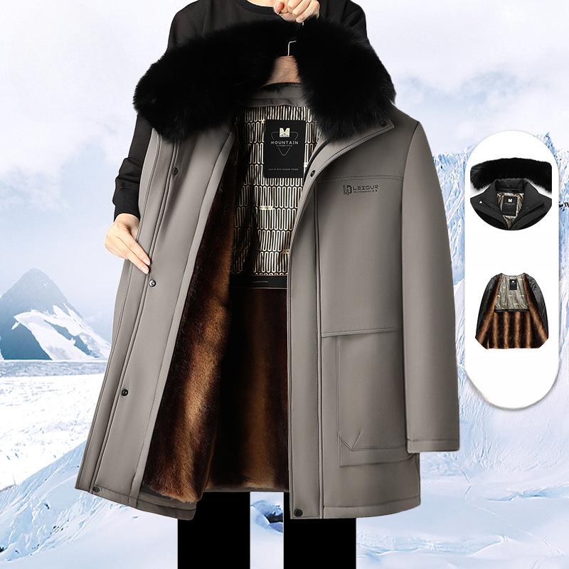 Dad's Cotton-padded Jacket, Middle-aged and Elderly Men's Long Velvet and Thickened Warm Cotton-padded Jacket, Winter Cotton-padded Jacket for Men